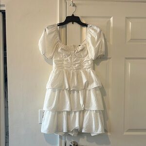 White Tiered Puff Sleeve Dress